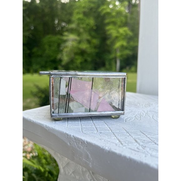 1980s STAINED GLASS MIRROR JEWELRY TRINKET Beveled CUBIST ABSTRACT HINGED BOX - Picture 4 of 12